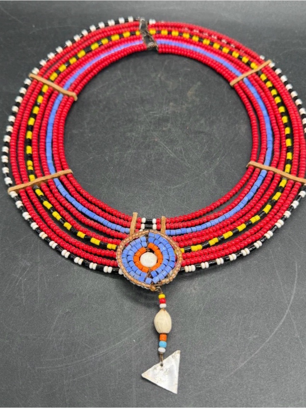 Vintage African Maasai Beaded Collar Necklace MCM Estate Tribal Art 1970s